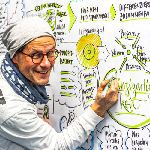 Porträt Thomas Hönel mit stift am Flipchart