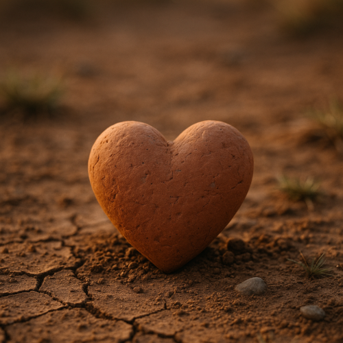 erdfarbenes Herz auf erdigem Untergrund